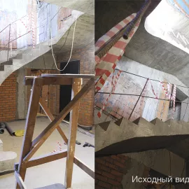 Яркая лестница в цокольном этаже загородного дома в КП "Крона"