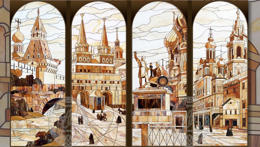 Витражи в окна «Москва Историческая» - комплект из четырех витражей